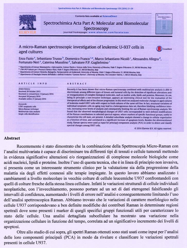 Pubblicazione scientifica su cellule U-937